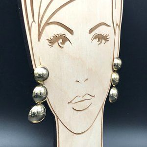 Dramatic Polished Dome Earrings, Gold Tone Graduated Triple Drop Shiny Vintage